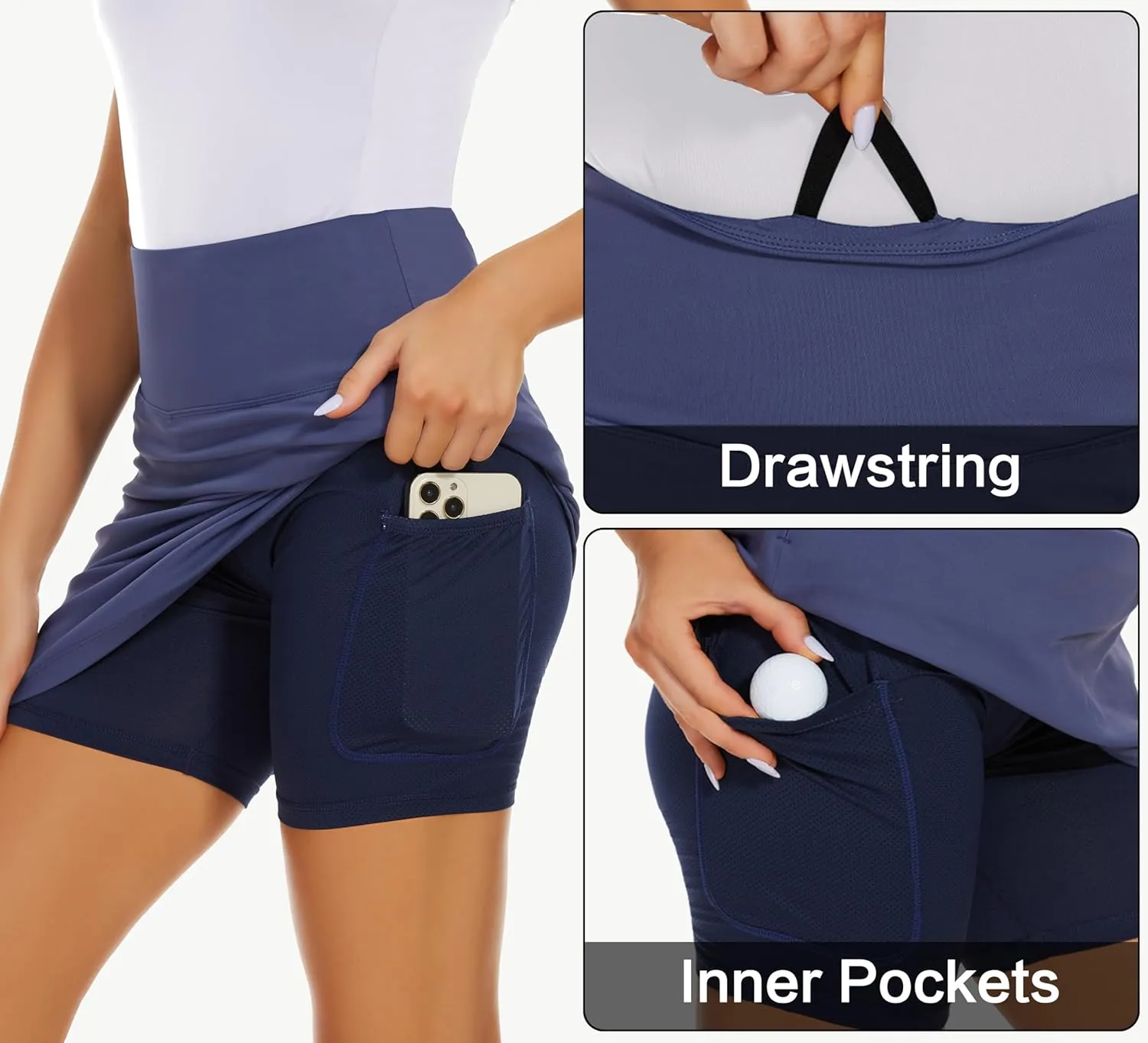 16" Golf Skorts Skirts for Women High Waisted Stretch Athletic Tennis Travel Casual Running with Zipper Pockets UPF50 