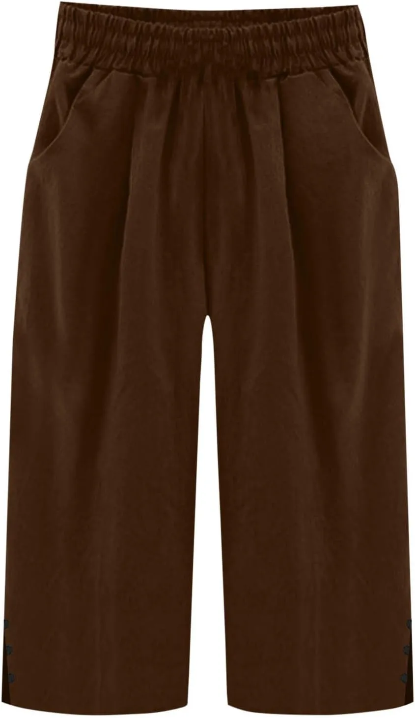 2025 Capri Pants for Women Casual Summer Drawstring Elastic High Waist Linen Pant Straight Leg Cropped Trouser