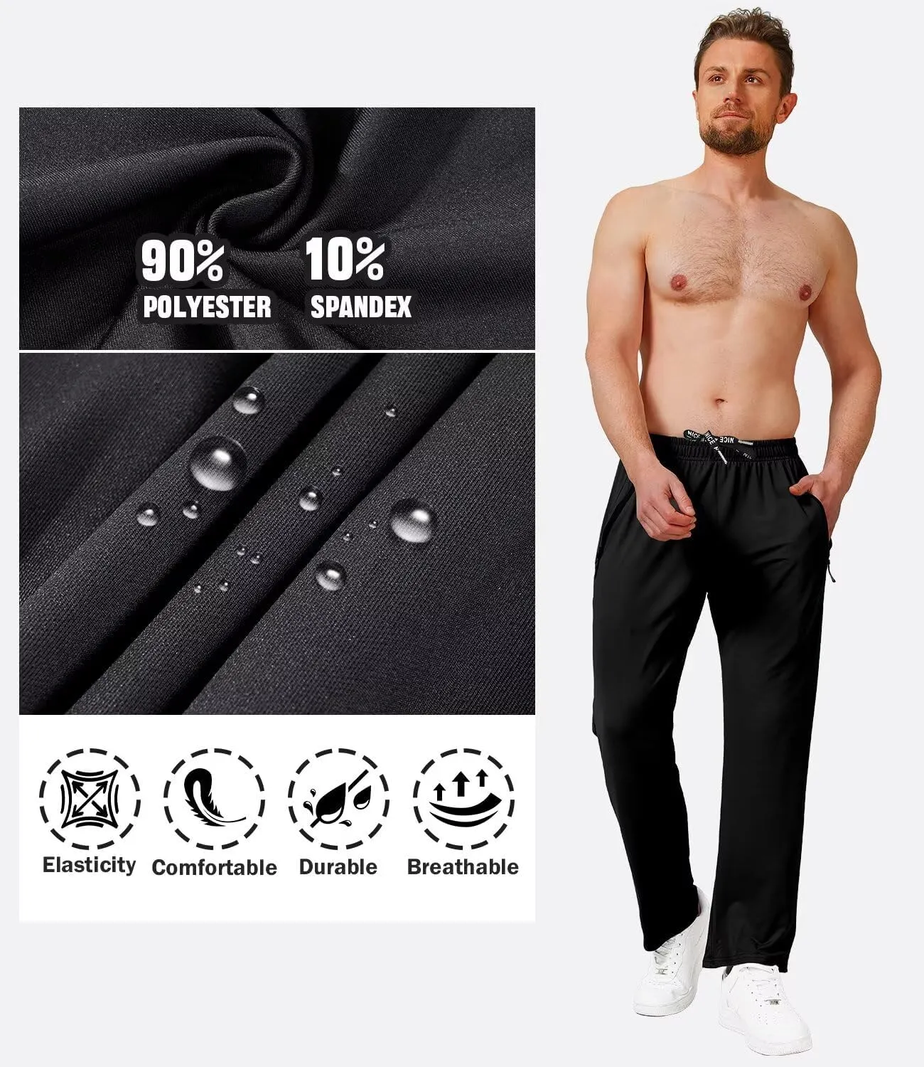 3 Pack Men's Athletic Pants with Zip Pockets, Lightweight, Quick Dry, Workout Sweat Pants