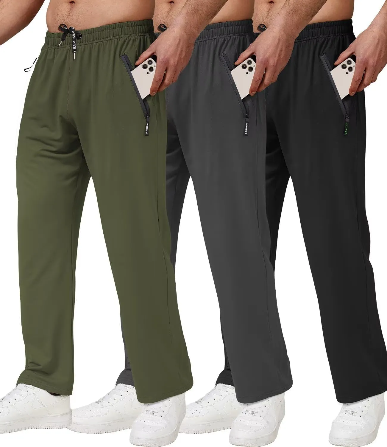 3 Pack Men's Athletic Pants with Zip Pockets, Lightweight, Quick Dry, Workout Sweat Pants