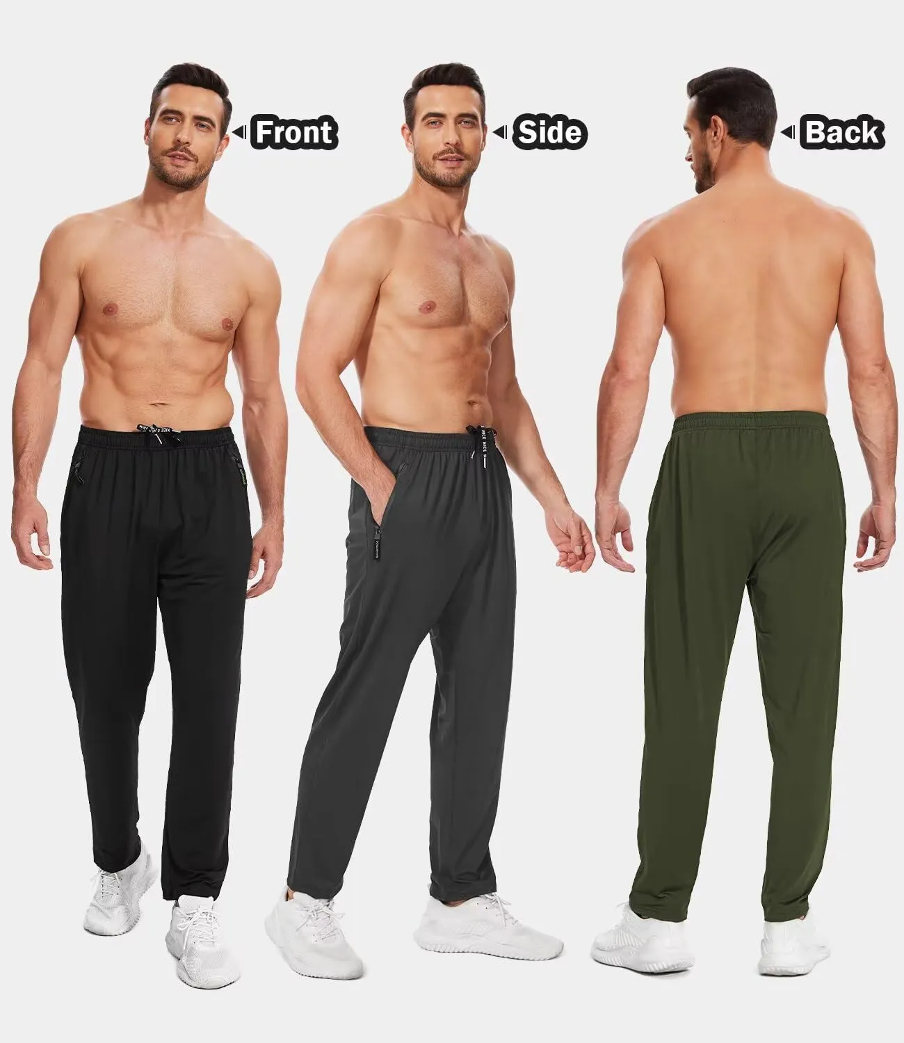 3 Pack Men's Athletic Pants with Zip Pockets, Lightweight, Quick Dry, Workout Sweat Pants