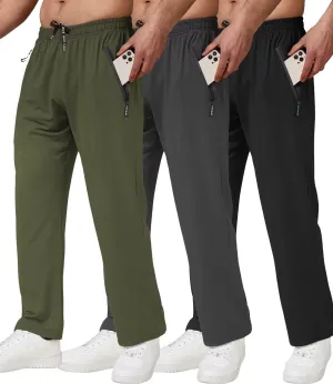 3 Pack Men's Athletic Pants with Zip Pockets, Lightweight, Quick Dry, Workout Sweat Pants