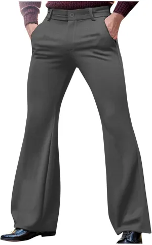 70s Disco Pants for Men Mens Bell Bottom Dress Pants Stylish Dancing Stage Performance Pants Flat Front Stretch Pants