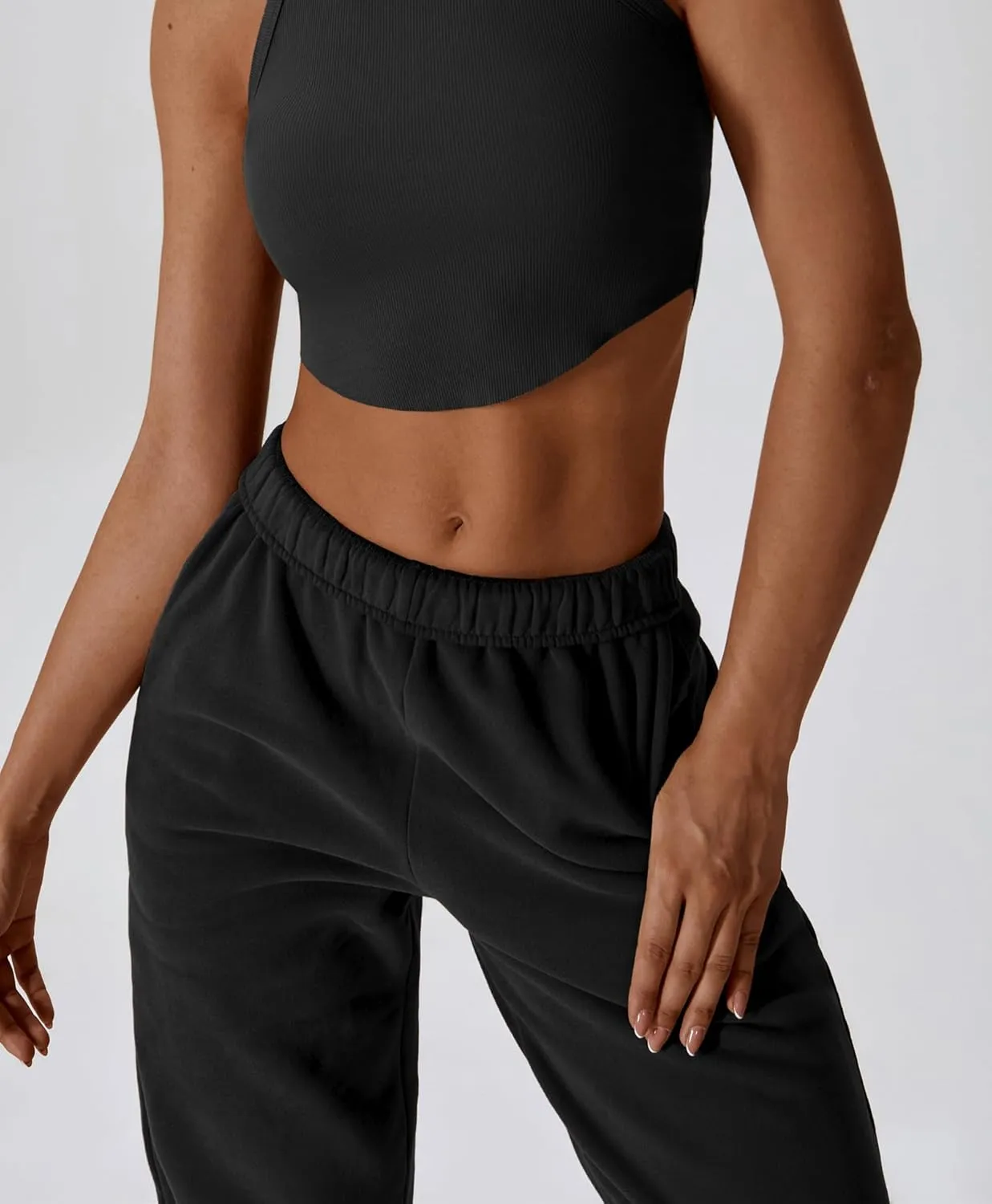 ABOCIW Women's Fleece Lined Wide Leg Sweatpants Elastic High Waisted Baggy Athletic Joggers Pants with Pockets