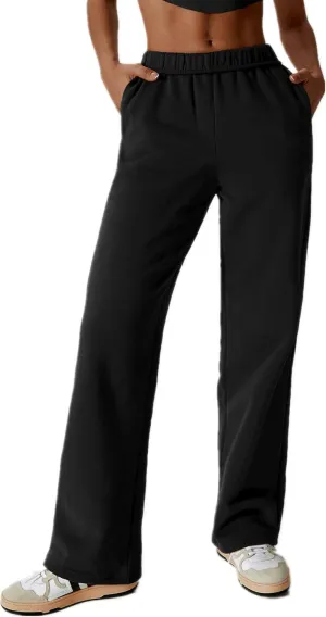 ABOCIW Women's Fleece Lined Wide Leg Sweatpants Elastic High Waisted Baggy Athletic Joggers Pants with Pockets