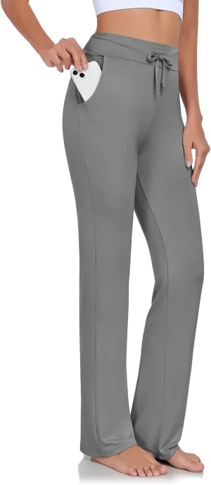 ADANIKI Womens Yoga Pants with Pockets Straight-Leg Loose Comfy Modal Drawstring Lounge Running Long Active Casual Sweatpants