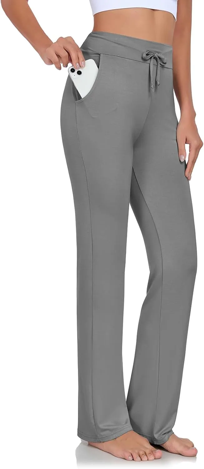 ADANIKI Womens Yoga Pants with Pockets Straight-Leg Loose Comfy Modal Drawstring Lounge Running Long Active Casual Sweatpants