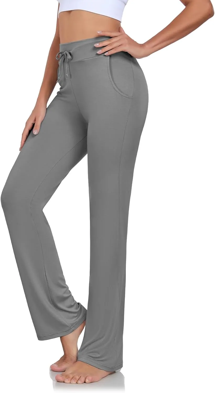 ADANIKI Womens Yoga Pants with Pockets Straight-Leg Loose Comfy Modal Drawstring Lounge Running Long Active Casual Sweatpants