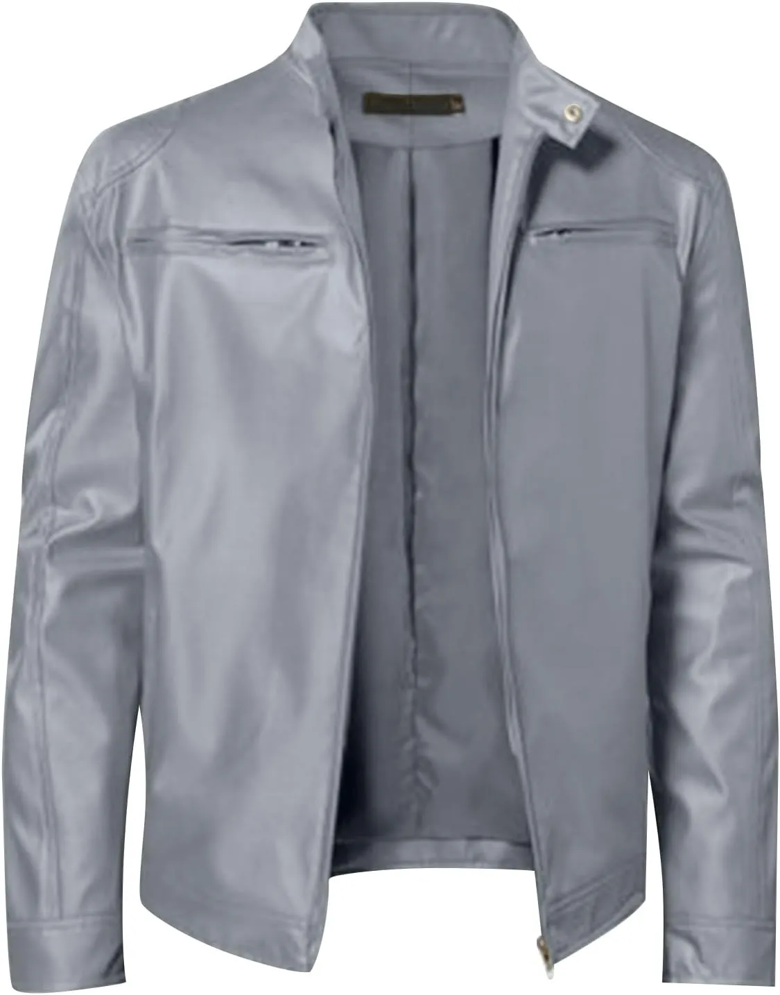 ADHOWBEW Mens Leather Jacket Stand Collar Windbreaker Zip Up Fashion Motorcycle Jackets