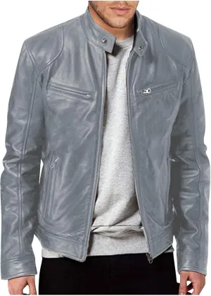 ADHOWBEW Mens Leather Jacket Stand Collar Windbreaker Zip Up Fashion Motorcycle Jackets