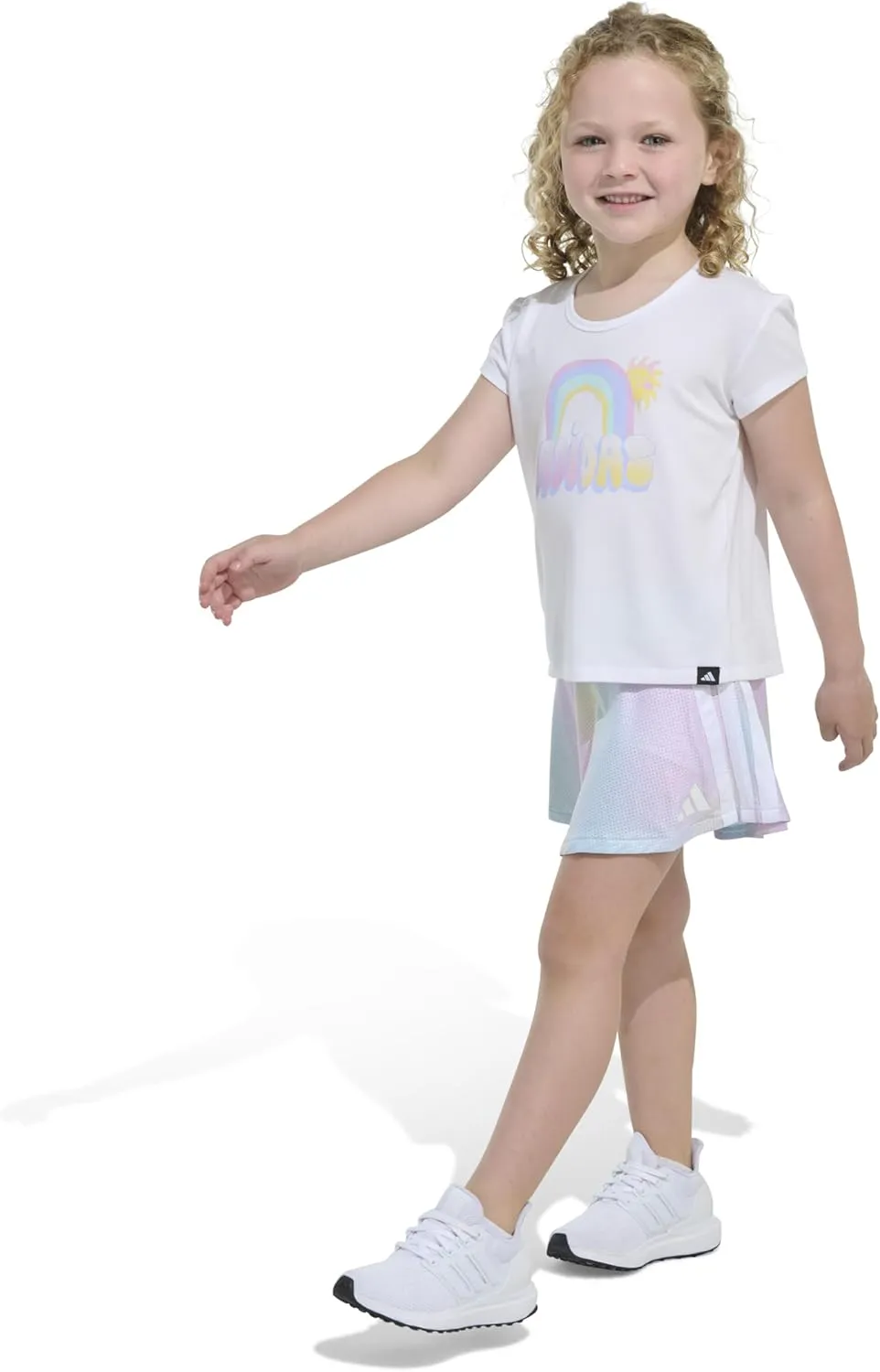 adidas Girls Pleated Tee Shirt and Aop Flounce Skort Set