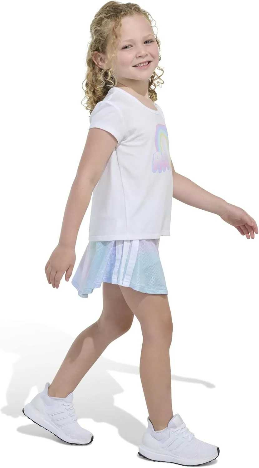 adidas Girls Pleated Tee Shirt and Aop Flounce Skort Set