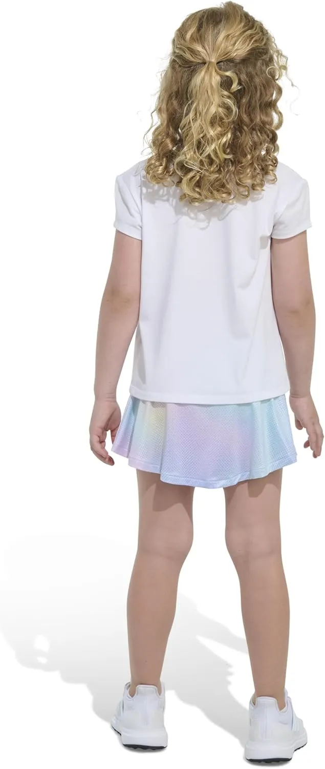 adidas Girls Pleated Tee Shirt and Aop Flounce Skort Set
