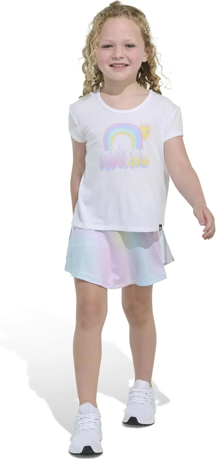 adidas Girls Pleated Tee Shirt and Aop Flounce Skort Set