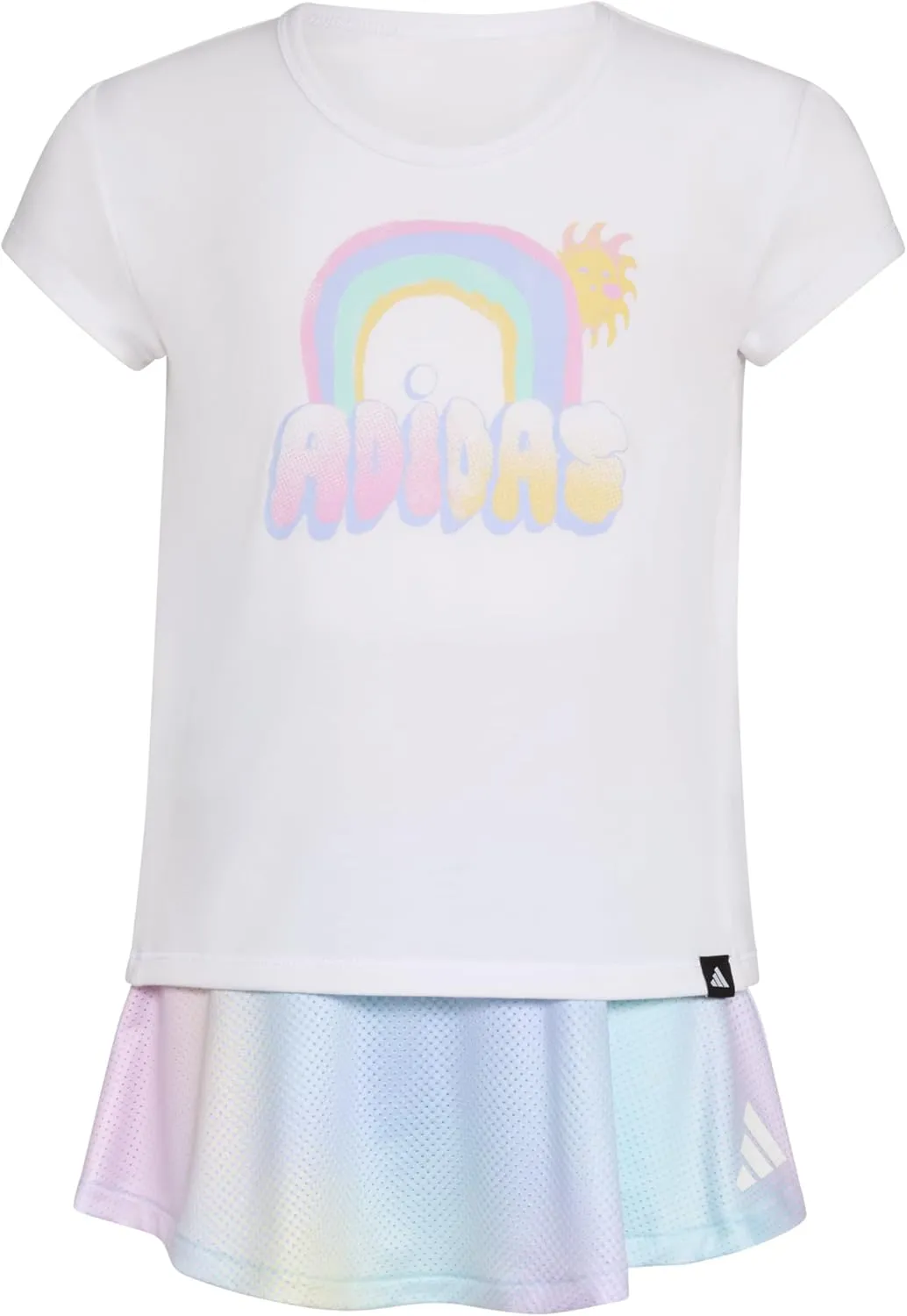 adidas Girls Pleated Tee Shirt and Aop Flounce Skort Set