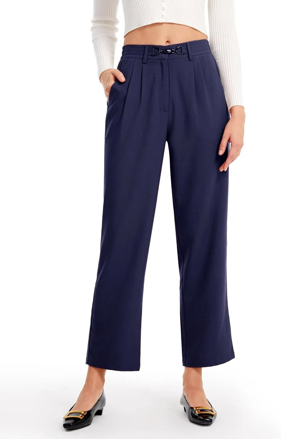 AFITNE Womens Linen Wide Leg Pants High Waist Casual Loose Palazzo Pants with Pockets Flowy Lounge Work Pants 28
