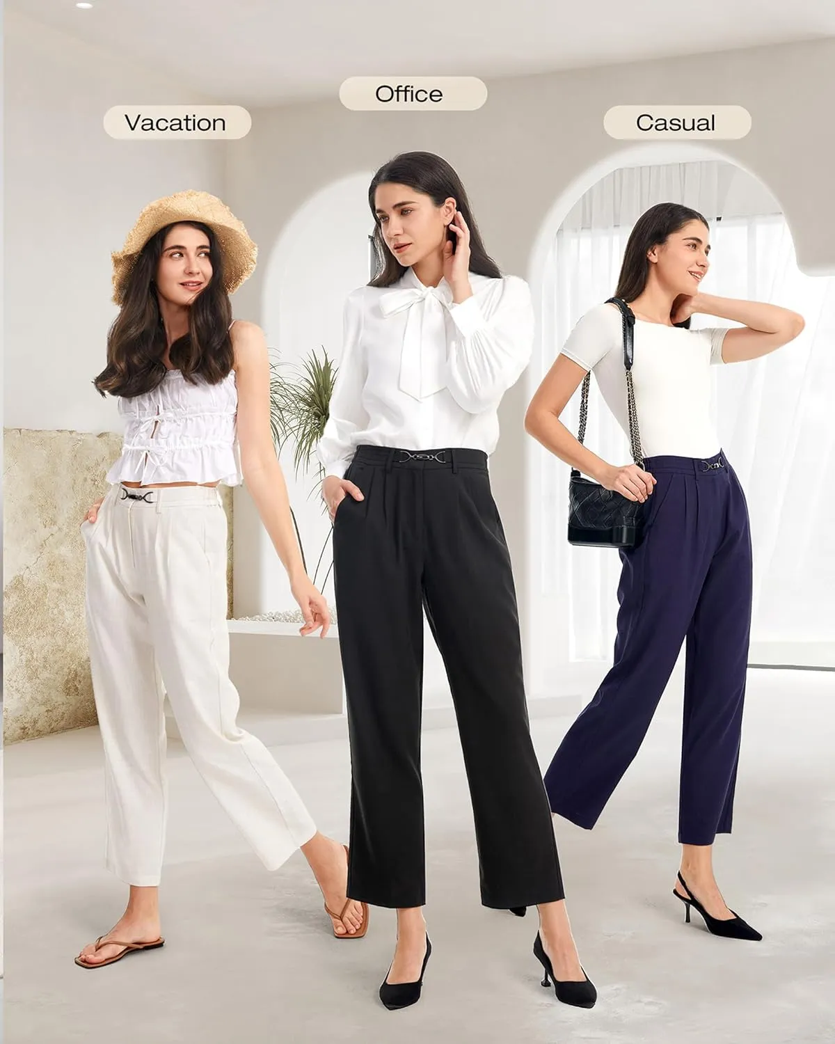 AFITNE Womens Linen Wide Leg Pants High Waist Casual Loose Palazzo Pants with Pockets Flowy Lounge Work Pants 28