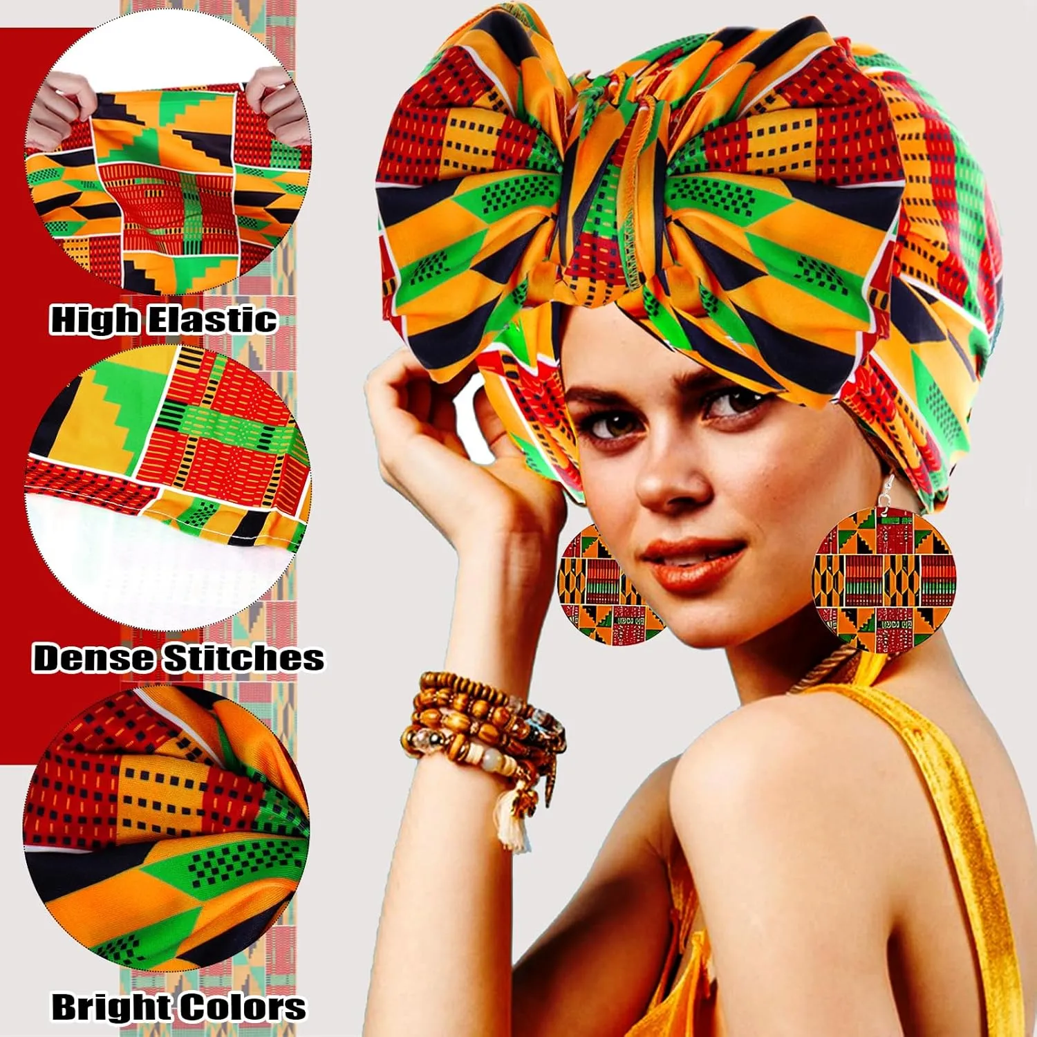African Skirts for Women 3 Pcs Maxi Casual Dashiki Traditional Skirt High Waist Ankara Costume Boho Stretch Wrap Scarf