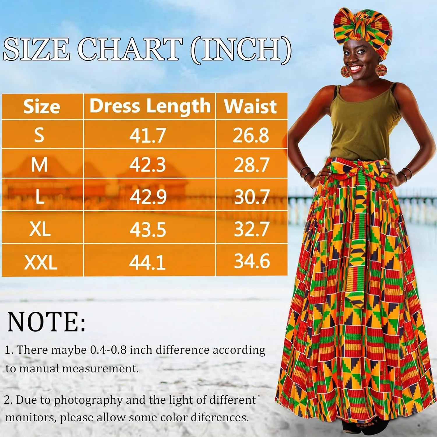 African Skirts for Women 3 Pcs Maxi Casual Dashiki Traditional Skirt High Waist Ankara Costume Boho Stretch Wrap Scarf