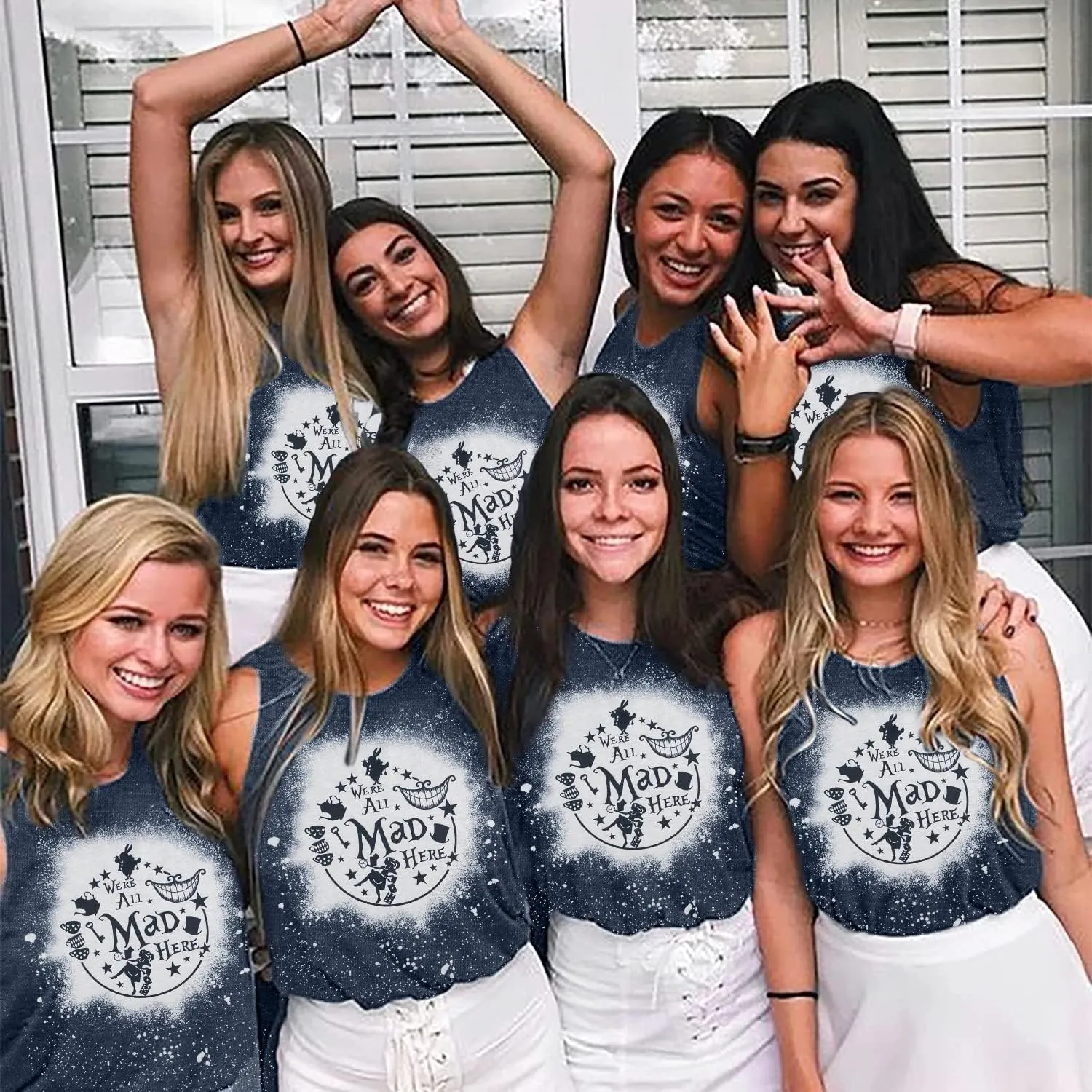 Alice in Wonderland Tank Tops for Women Summer Vacation Shirts We're All Mad Here Graphic Print Sleeveless Tees