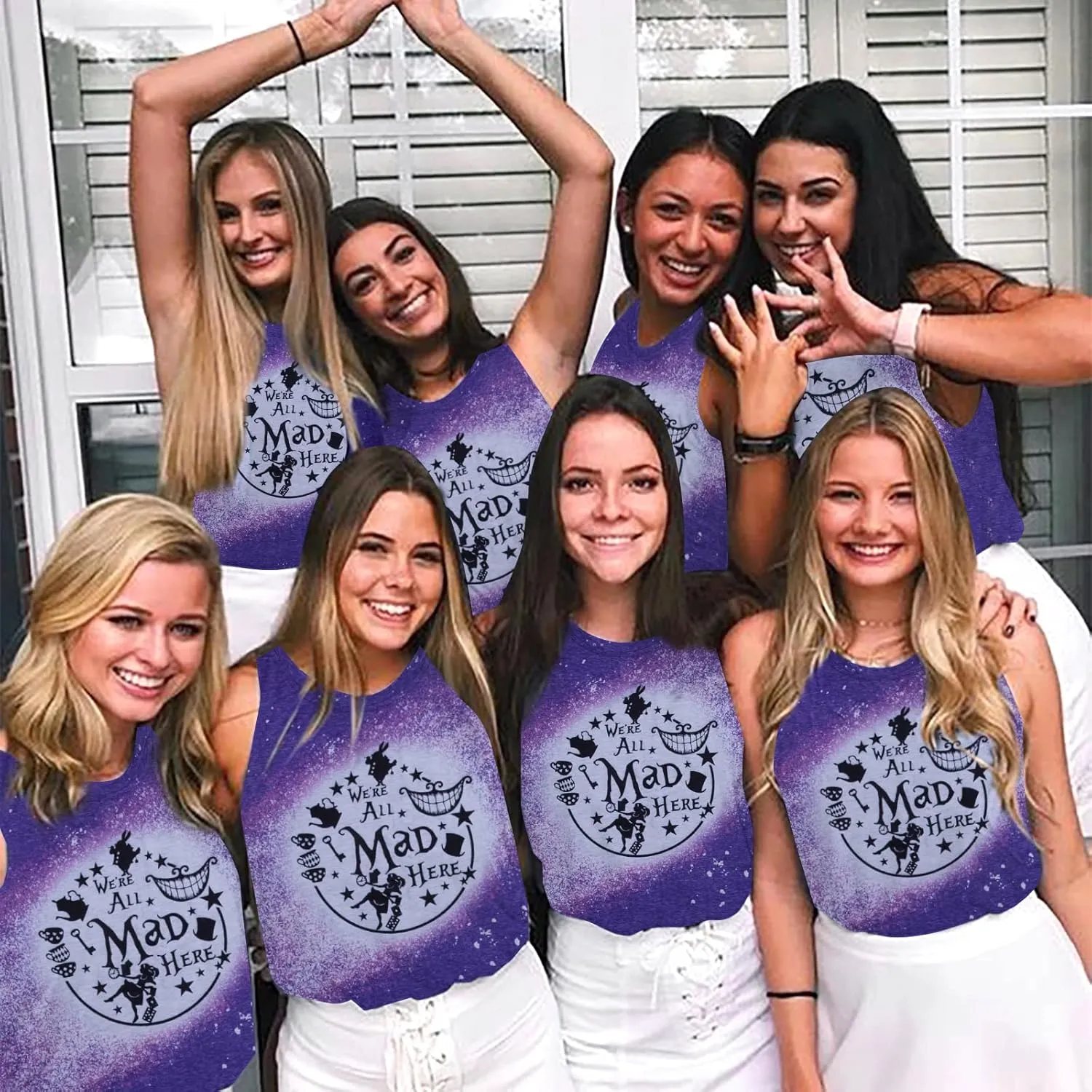 Alice in Wonderland Tank Tops for Women Summer Vacation Shirts We're All Mad Here Graphic Print Sleeveless Tees
