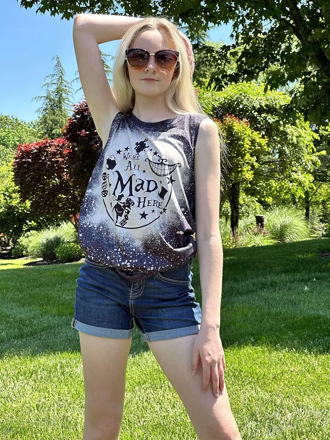 Alice in Wonderland Tank Tops for Women Summer Vacation Shirts We're All Mad Here Graphic Print Sleeveless Tees