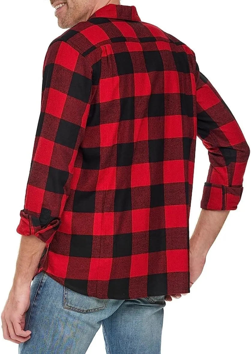 Andrew Scott Men's Button Down Regular Fit Long Sleeve Plaid Flannel Casual Shirts - Multi Packs