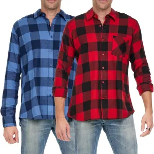 Andrew Scott Men's Button Down Regular Fit Long Sleeve Plaid Flannel Casual Shirts - Multi Packs