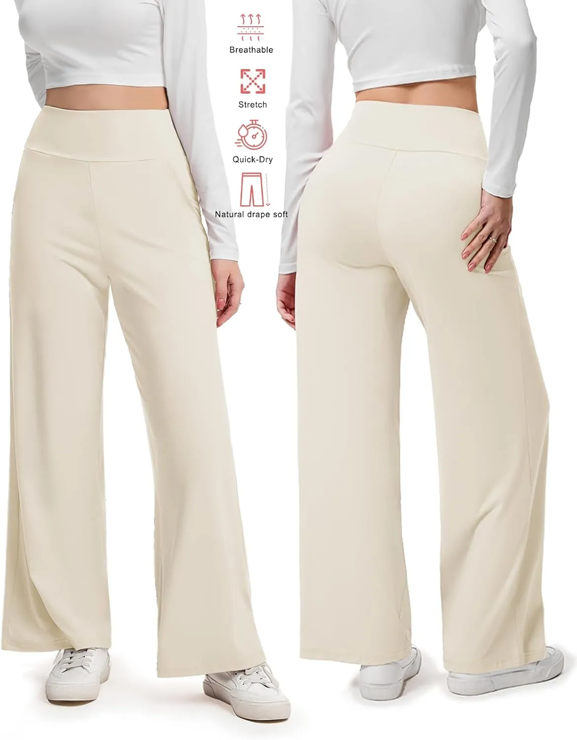 Aoliks Wide Leg Pants for Women High Waist with Pockets, Comfy Stretch Casual Yoga Work Lounge Sweatpants