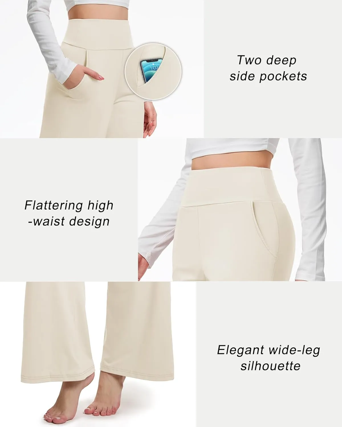 Aoliks Wide Leg Pants for Women High Waist with Pockets, Comfy Stretch Casual Yoga Work Lounge Sweatpants