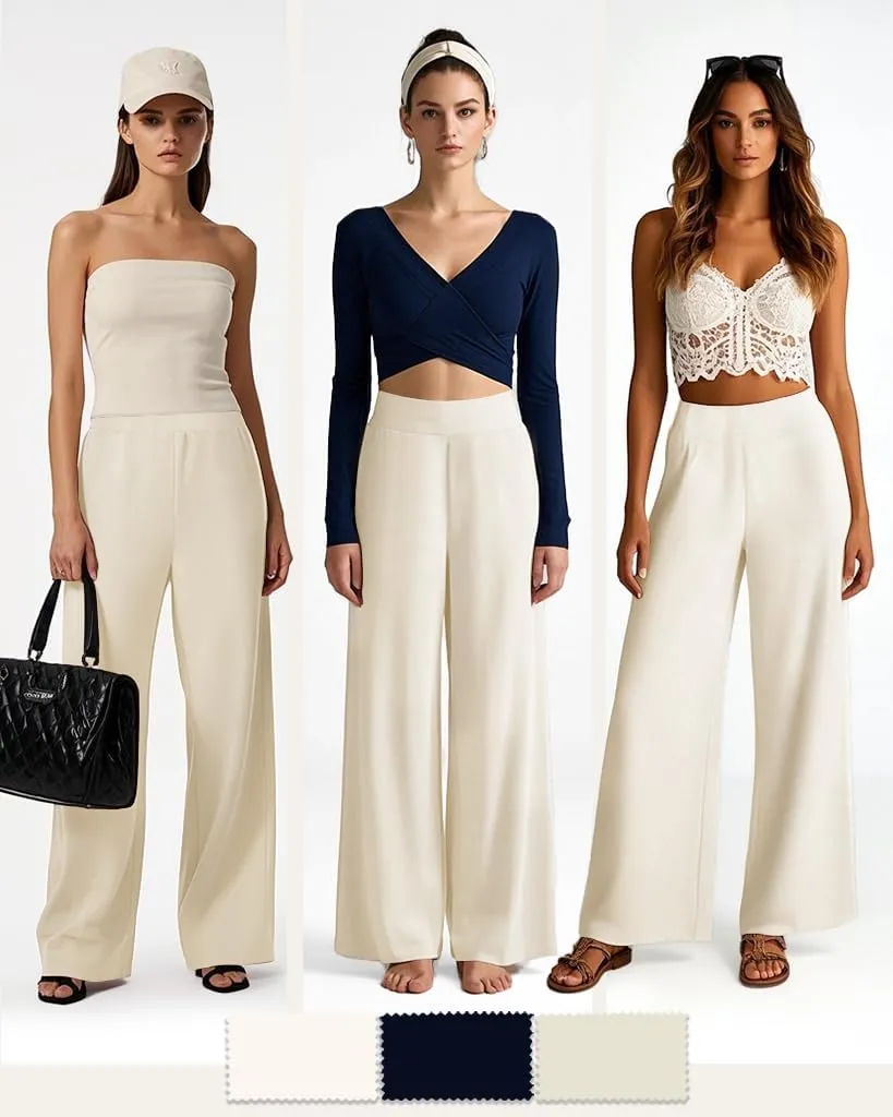 Aoliks Wide Leg Pants for Women High Waist with Pockets, Comfy Stretch Casual Yoga Work Lounge Sweatpants