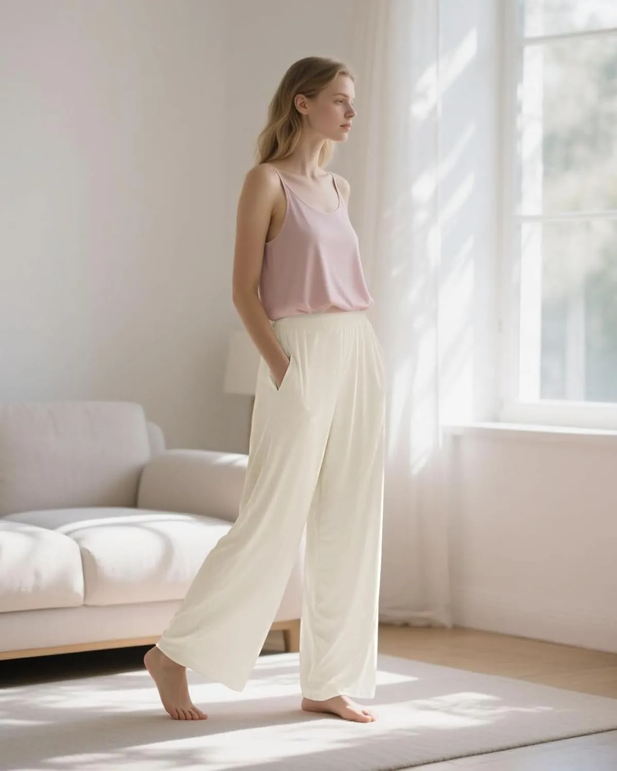 Aoliks Wide Leg Pants for Women High Waist with Pockets, Comfy Stretch Casual Yoga Work Lounge Sweatpants