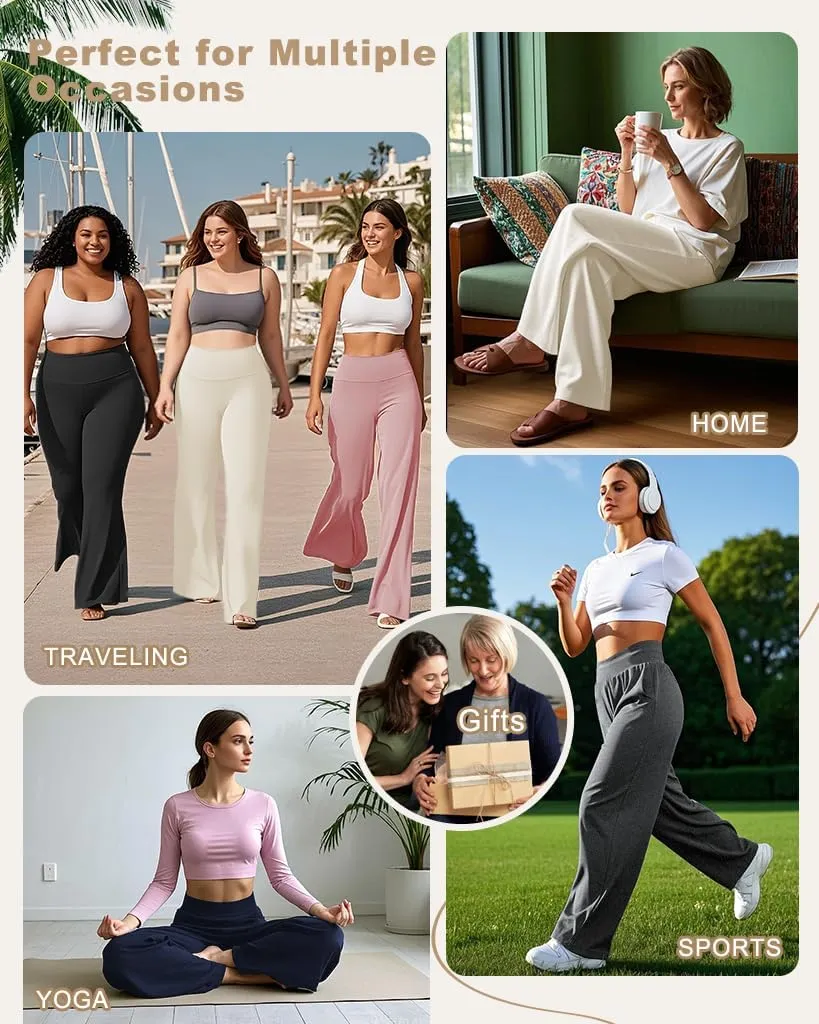 Aoliks Wide Leg Pants for Women High Waist with Pockets, Comfy Stretch Casual Yoga Work Lounge Sweatpants