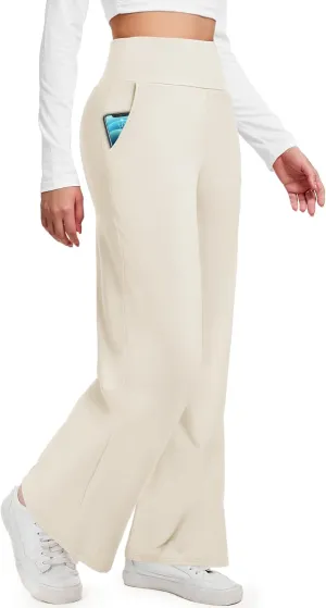 Aoliks Wide Leg Pants for Women High Waist with Pockets, Comfy Stretch Casual Yoga Work Lounge Sweatpants