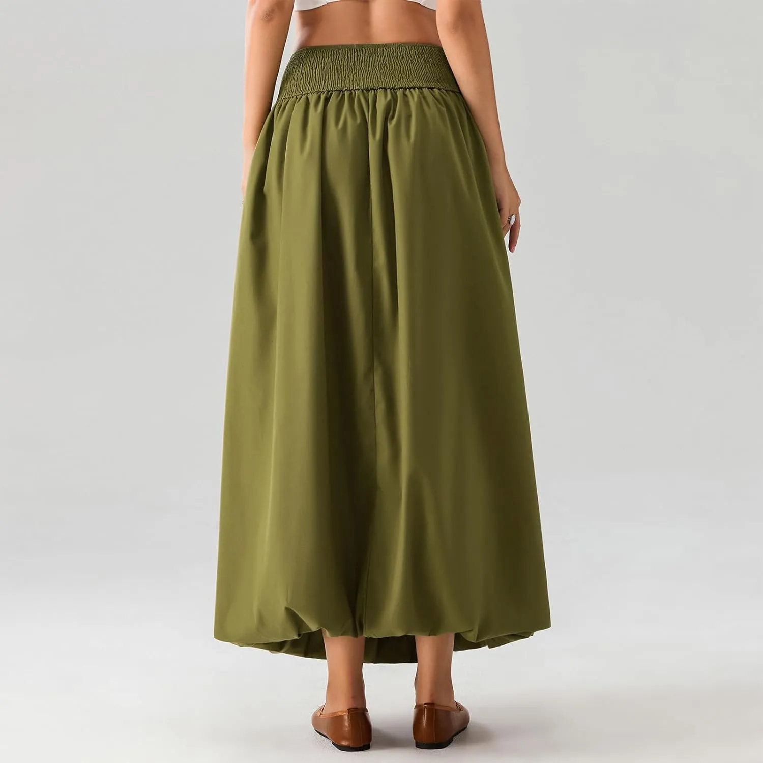 Aonoapll Y2k Women Bubble Maxi Skirt Casual Elastic Low Waist Flowy A Line Long Skirt Summer Ruffle Balloon Skirt