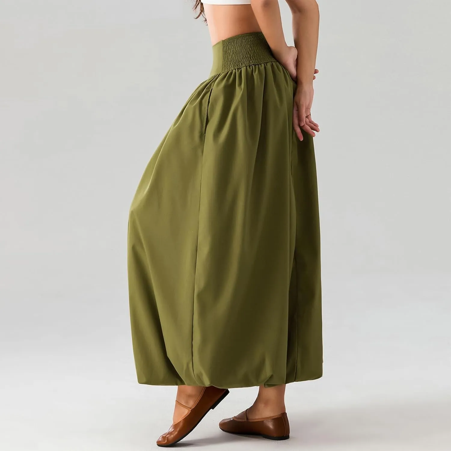Aonoapll Y2k Women Bubble Maxi Skirt Casual Elastic Low Waist Flowy A Line Long Skirt Summer Ruffle Balloon Skirt