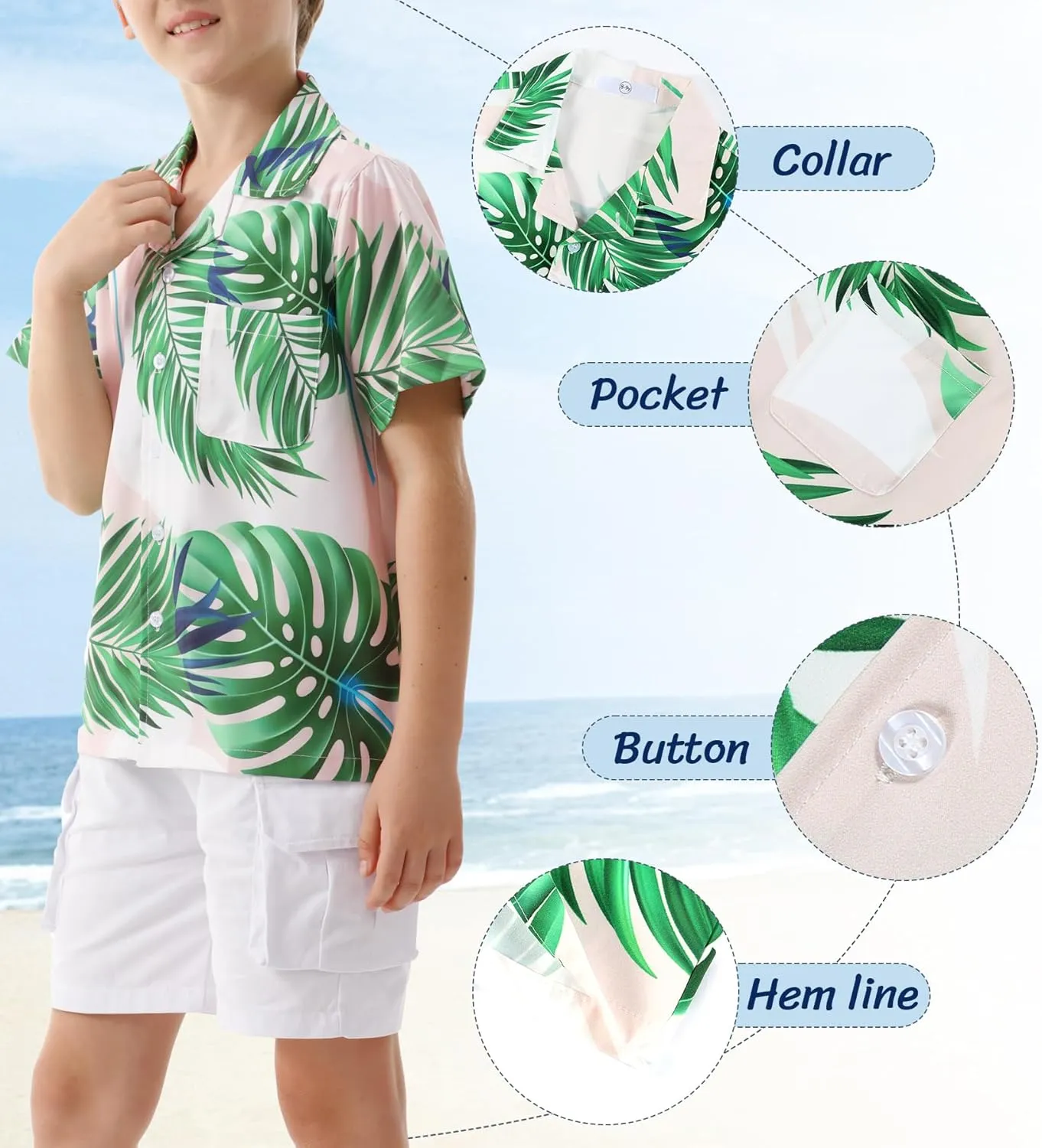 APTRO Boy's Hawaiian Shirt Tropical Beach Casual Summer Shirt with Pocket Short Sleeve 4-15 Years