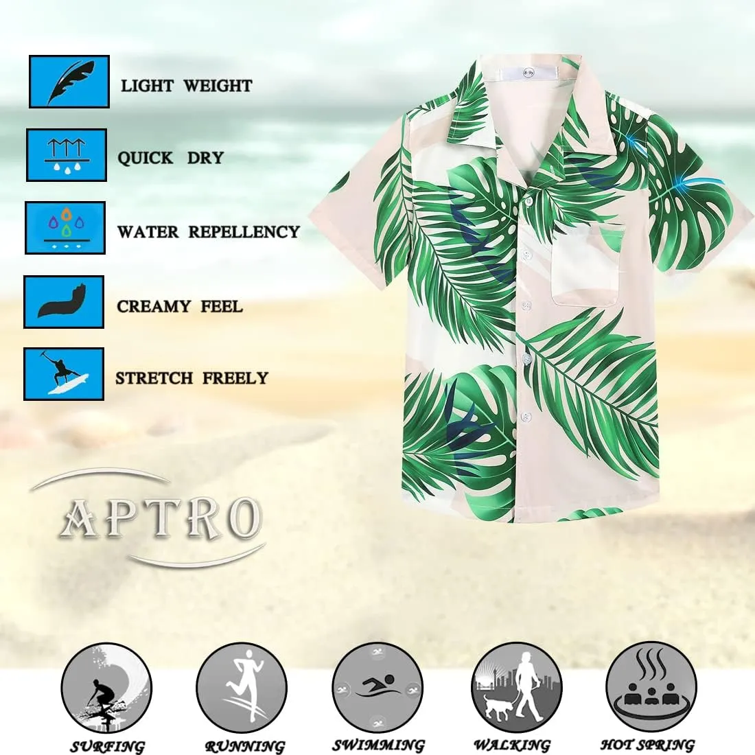 APTRO Boy's Hawaiian Shirt Tropical Beach Casual Summer Shirt with Pocket Short Sleeve 4-15 Years