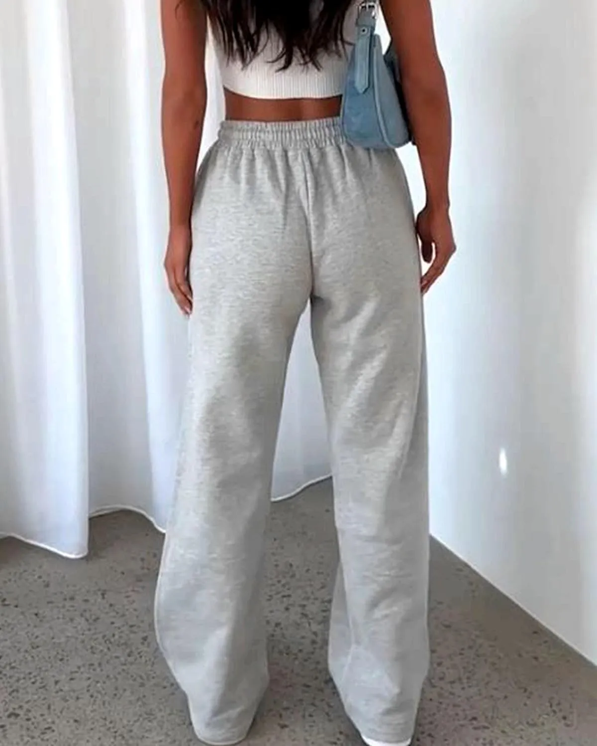 AROGONE Women's Casual Drawstring High Waisted Sweatpants Wide Straight Leg Lounge Pants with Pockets