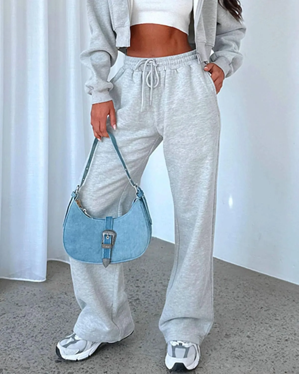 AROGONE Women's Casual Drawstring High Waisted Sweatpants Wide Straight Leg Lounge Pants with Pockets