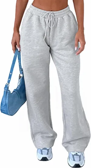 AROGONE Women's Casual Drawstring High Waisted Sweatpants Wide Straight Leg Lounge Pants with Pockets