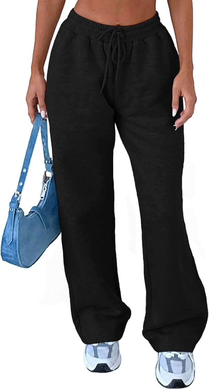 AROGONE Women's Casual Drawstring High Waisted Sweatpants Wide Straight Leg Lounge Pants with Pockets