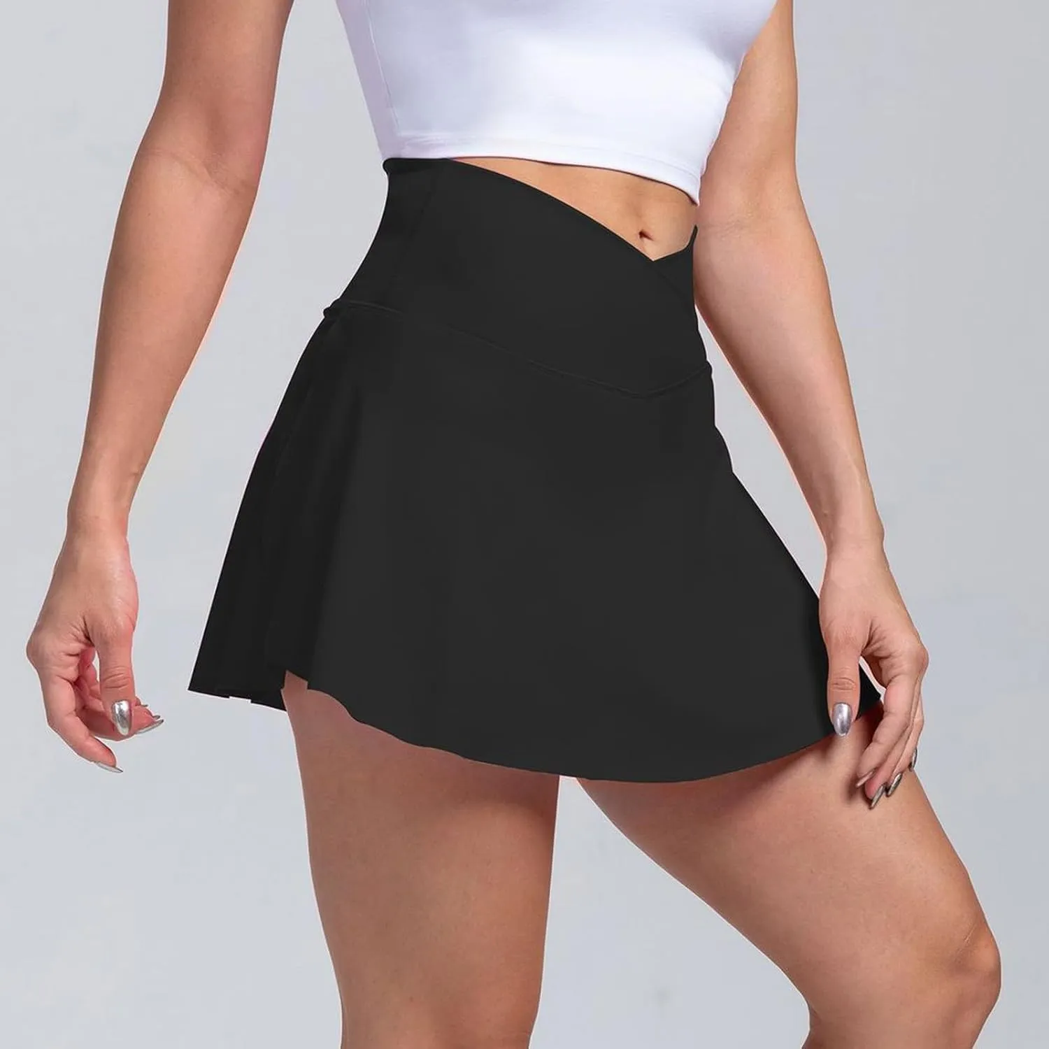 Athletic Skirts Women with Pockets Lightweight Cross Waist Tennis Skorts Casual Mini Golf Skirt with Shorts