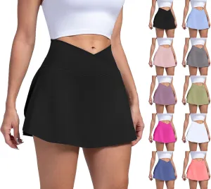 Athletic Skirts Women with Pockets Lightweight Cross Waist Tennis Skorts Casual Mini Golf Skirt with Shorts