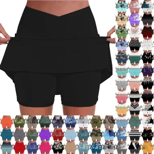 Athletic Skorts for Woman Elastic Cross Hight Waisted Tennis Yoga Shorts Skirts with Pockets Tummy Control Joggers