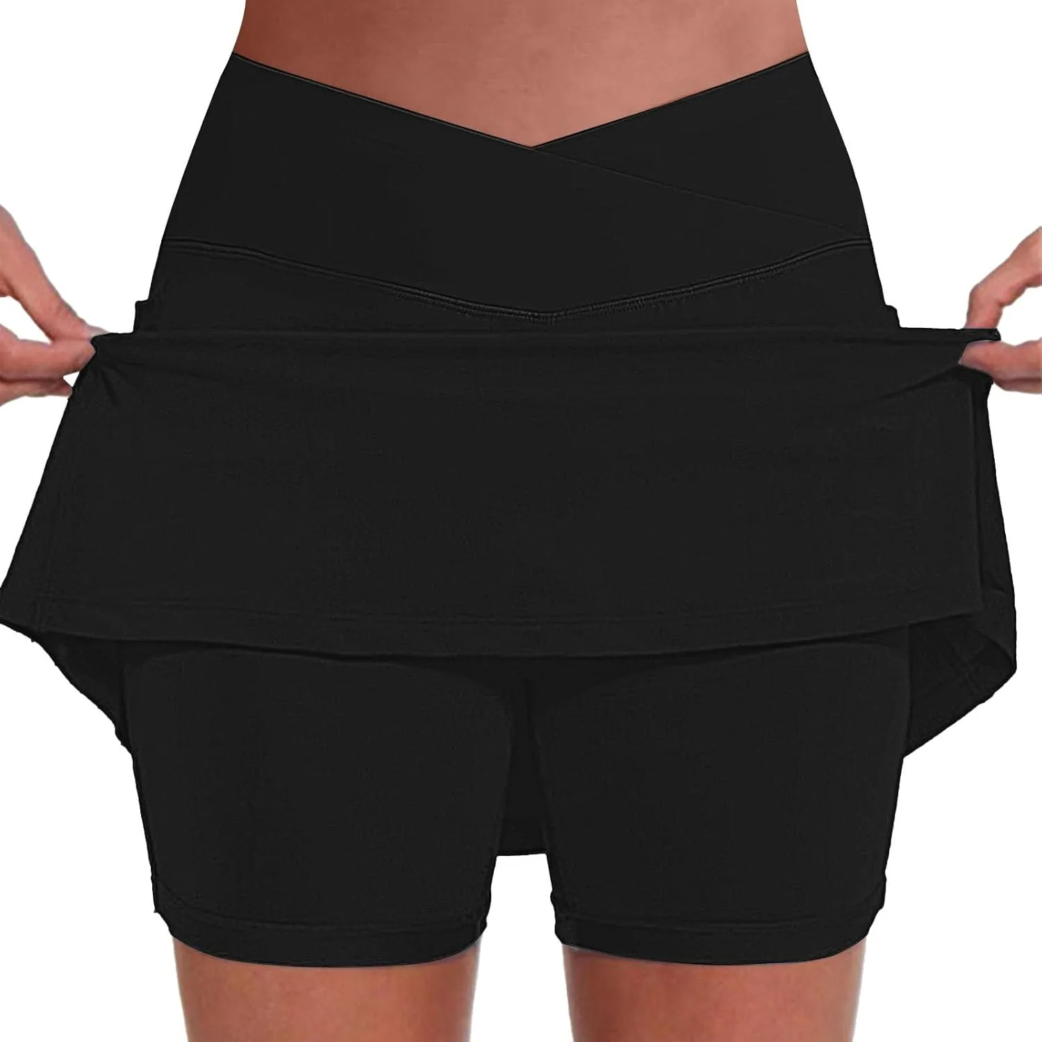 Athletic Skorts for Woman Elastic Cross Hight Waisted Tennis Yoga Shorts Skirts with Pockets Tummy Control Joggers