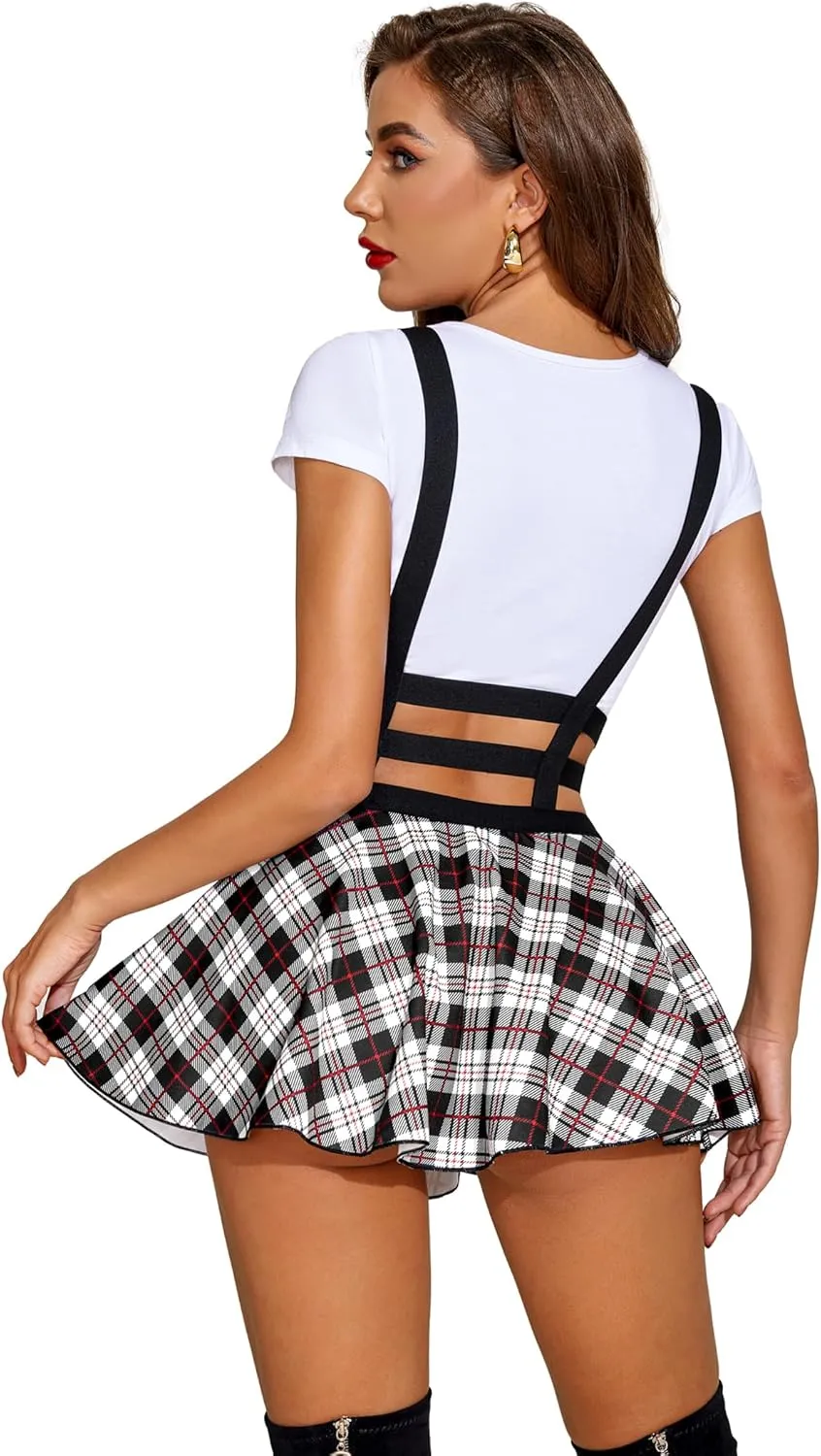 Avidlove Women Sexy Suspender Skirt - A-Line Pleated Short Braces