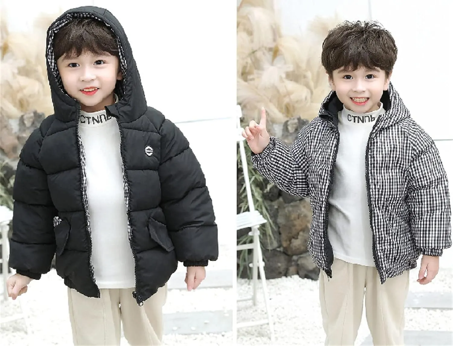 Baby Boy Girls Autumn Winter Fleece Down Coats Cotton Padded Jacket Hooded Zipper Windproof Snow Outerwear