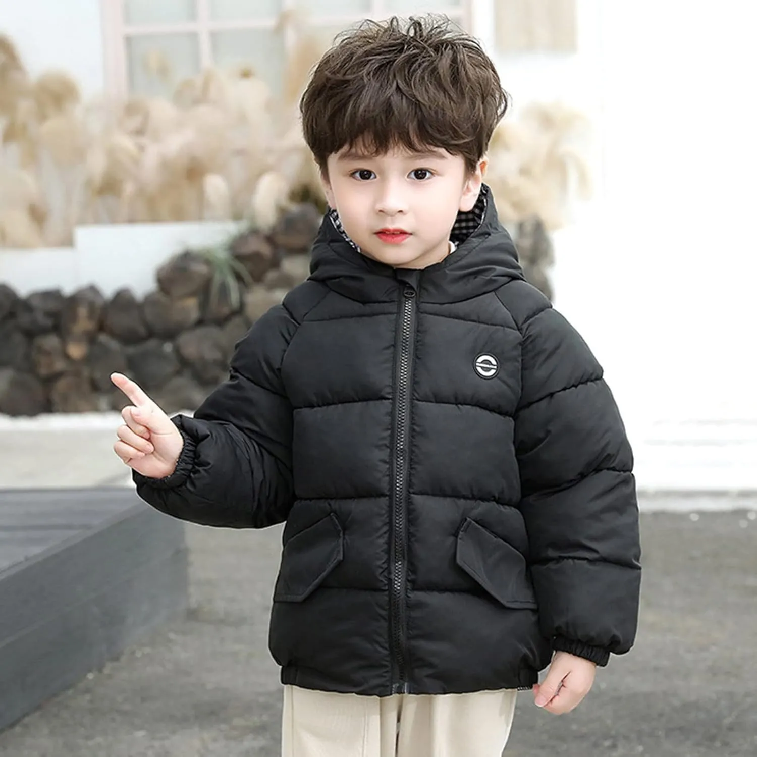 Baby Boy Girls Autumn Winter Fleece Down Coats Cotton Padded Jacket Hooded Zipper Windproof Snow Outerwear