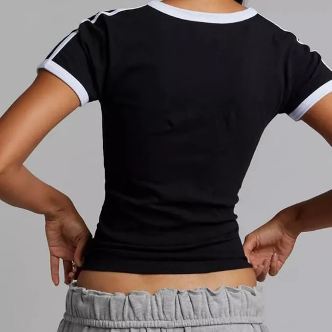 Baby Tee Women Y2k Short Sleeve Jersey Number Graphic Crop Top Slim Fit Crewneck Teen Girl Vintage Going Out Shirt